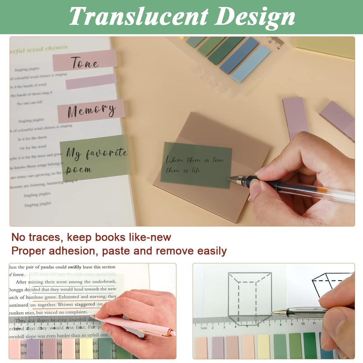 HASTHIP® 700 Sheets Transparent Sticky Notes, Colorful Clear Plastic Memo Pads, PET Waterproof, Oil-Based Pen Friendly, Self-Adhesive, Removable, For School, Office, Home & Organizational Tasks