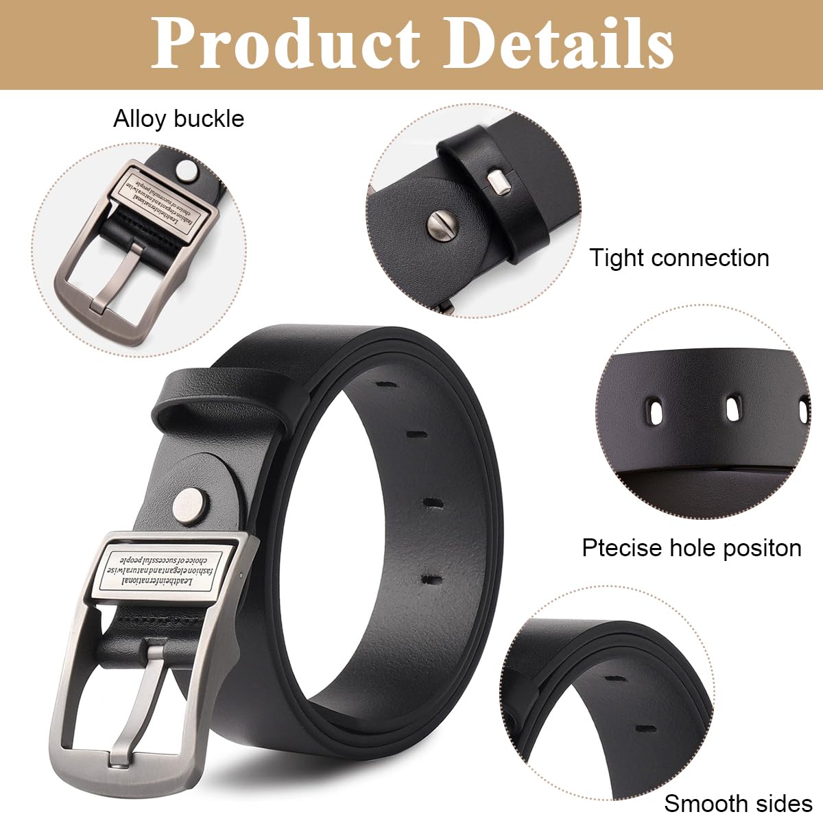 Venzina Belts for Men with Alloy Buckle in PU Leather for Jeans Suits and Business Wear