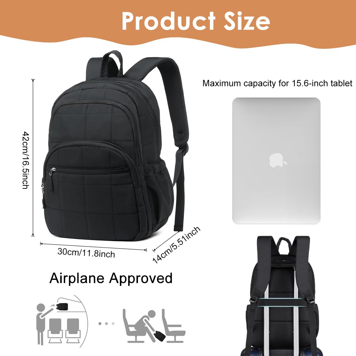 PALAY Backpack Bag for Travel and College with 15.6 Inch Laptop Compartment | Quilted Black Design for Men and Women