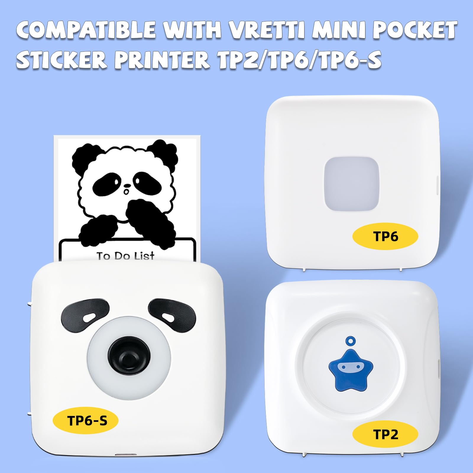 Vretti Thermal Sticker Paper for Pocket Printer featuring Strong Adhesion and 57x25 mm Rolls | Pink Blue Yellow 3 Rolls