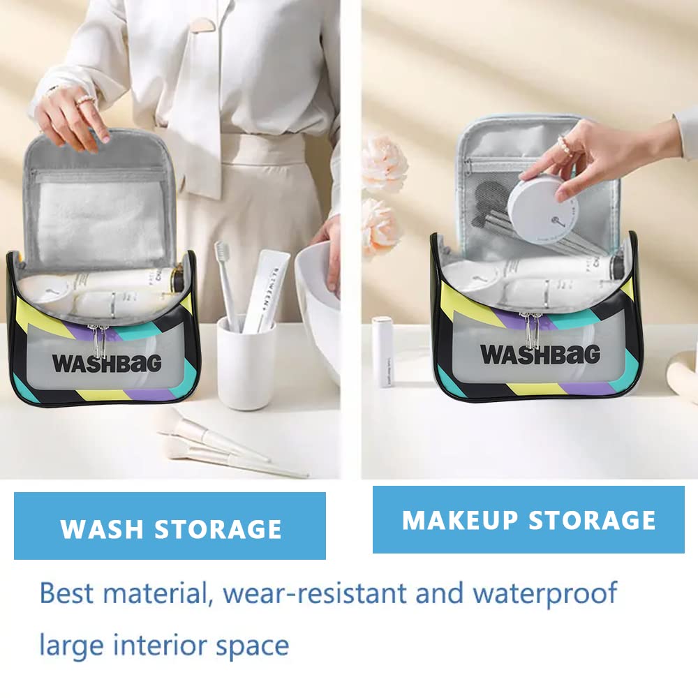 MAYCREATE Travel Cosmetic Bag for Home and Trip Use with Dual Zipper 22.5×16.5×15.2cm Waterproof PVC | Black Toiletry Organizer for Women