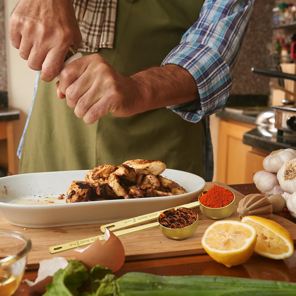 Supvox Spoon Set for Kitchen featuring 15ml & 30ml measuring spoons with 6.1 in long handle | stainless steel coffee scoops