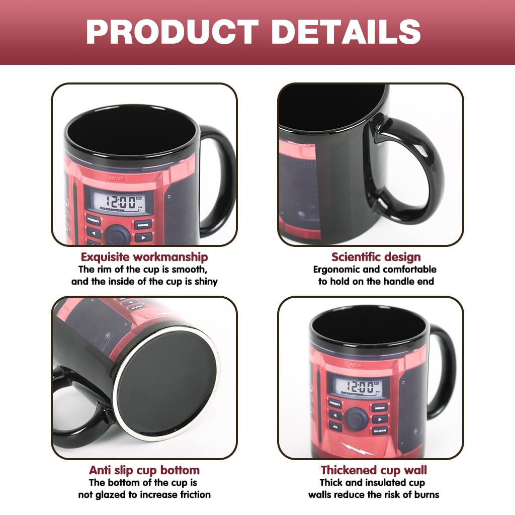 HASTHIP Coffee Mug 330ml for Daily Drinks with Ergonomic Handle and Retro Radio 3D Design