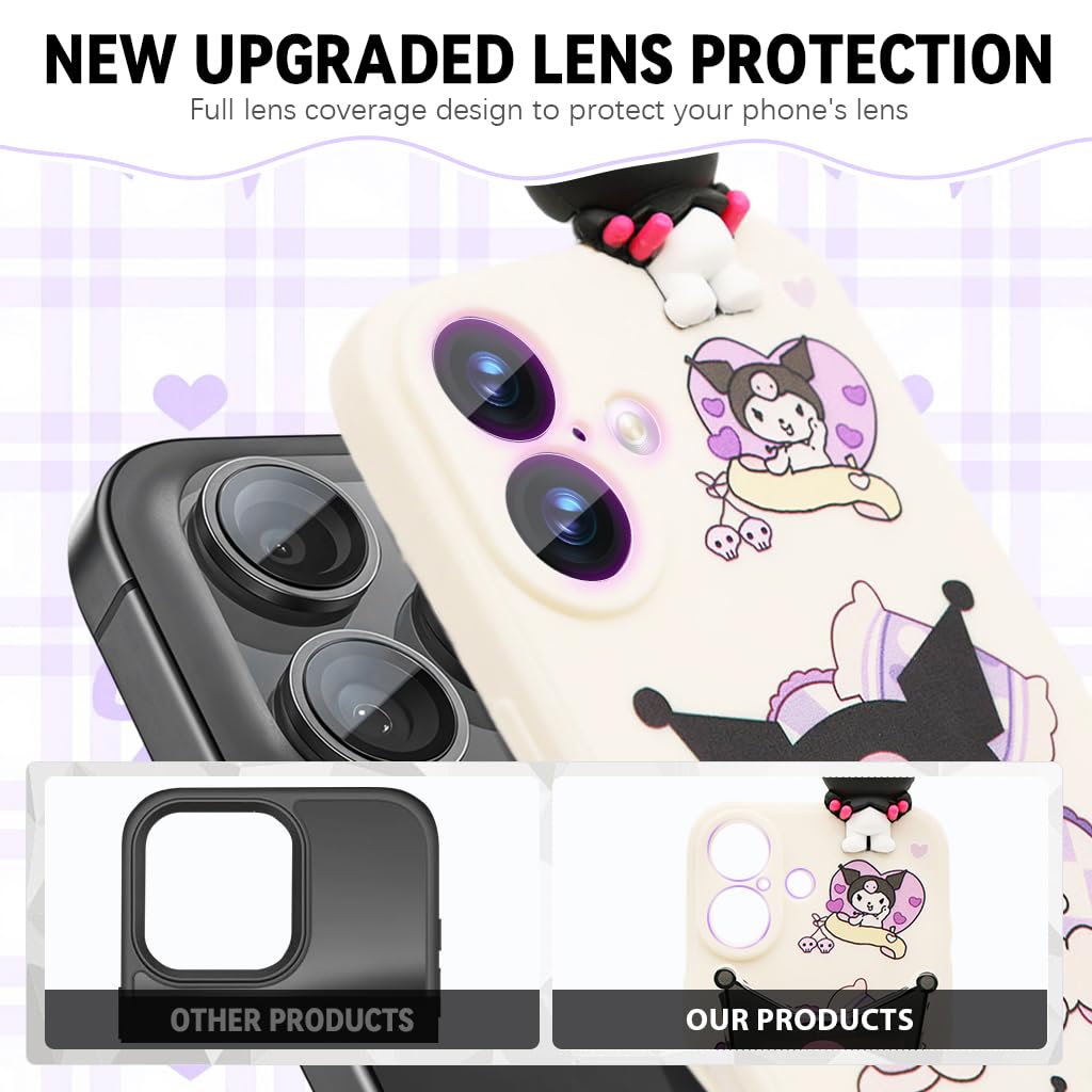 ZORBES iPhone 16 Case with 3D Kawaii Cartoon Design featuring Silicone Ring Wristlet for Girls