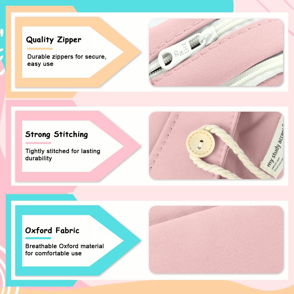 Zibuyu Pencil Pouch for School and Office featuring Double Layer Design with 21x11x7.5cm Canvas | Pink Organizer for Students