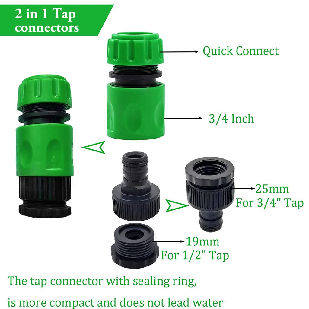 HASTHIP® 10Pcs Hose Pipe Connector for Tap & Garden Hose, Universal Tap Connector with 2 Double Male Snap Connector & 6 Hose End Quick Connector & 2 Hose Tap Connector, Suit for 1/2in 3/4in