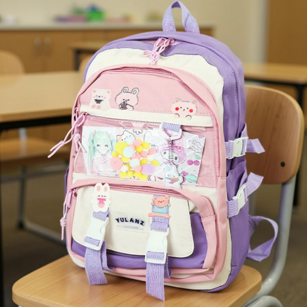 Zibuyu Backpack for School and Travel with Waterproof Nylon Fabric | Cute Purple Design for Girls