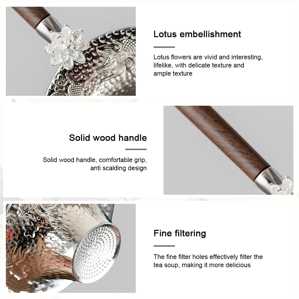 Supvox Tea Infuser for Loose Leaf Brewing with 3.14 in Mesh Basket and Wooden Handle | 3D Lotus Design