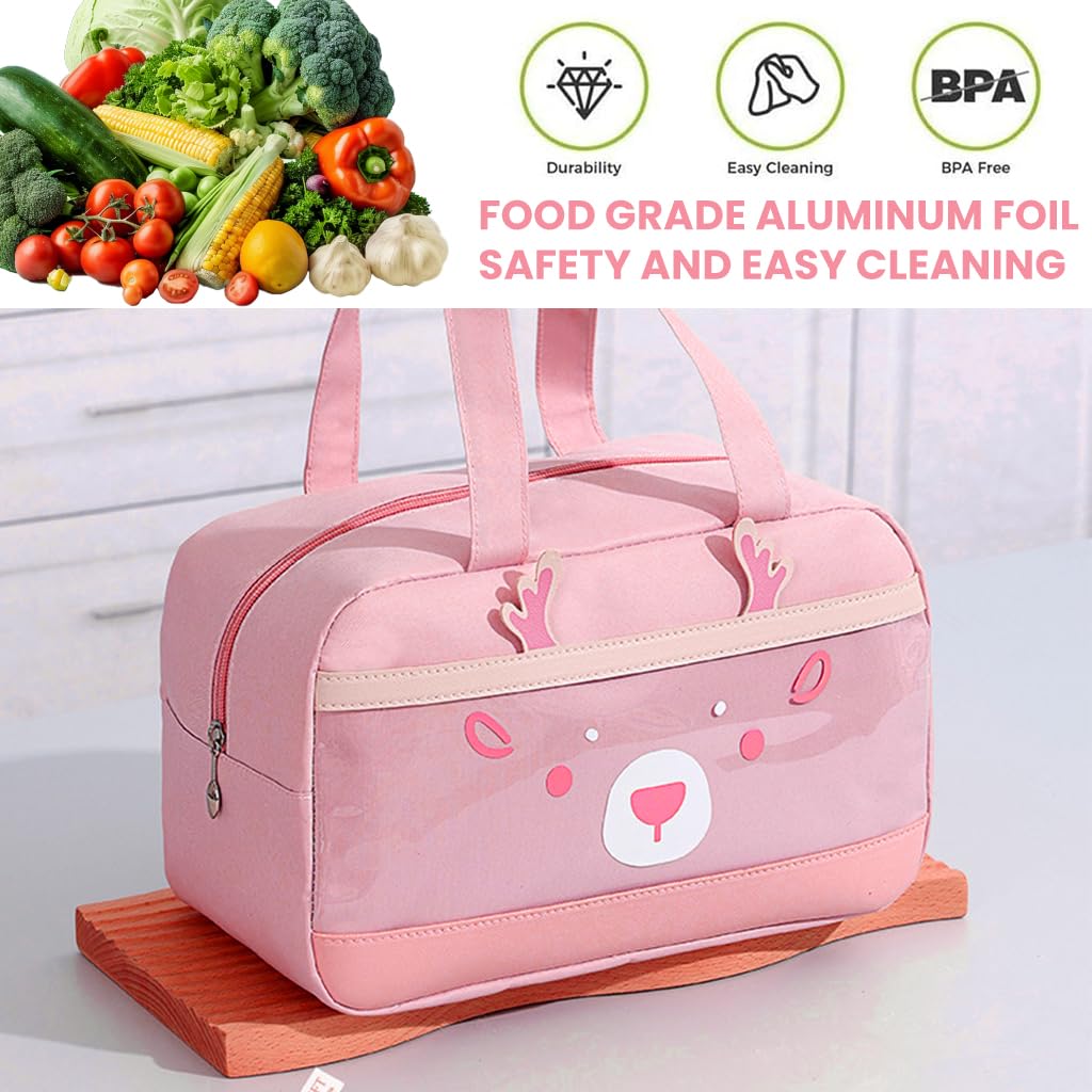 Zibuyu Insulated Lunch Bag for School and Travel with Thermal Lining 23×14×24.5 cm | Pink Reindeer Design