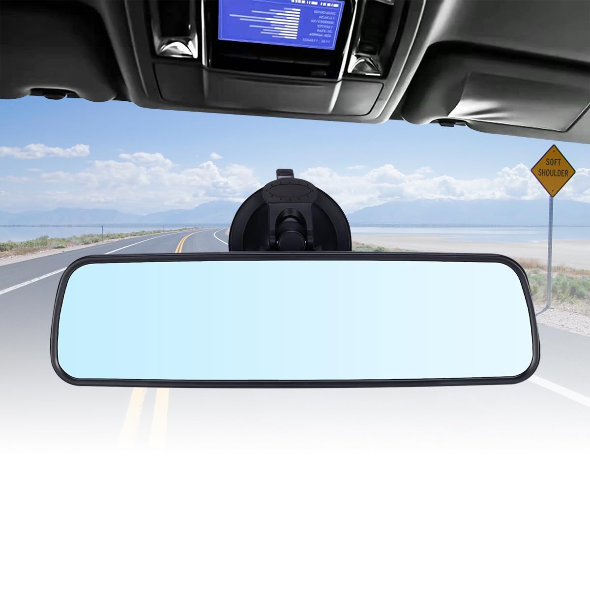 STHIRA Rear View Mirror for Car with 9.4 in Wide HD Glass and 7 cm Suction Cup Base | 270° Adjustable Anti Glare Interior Mirror