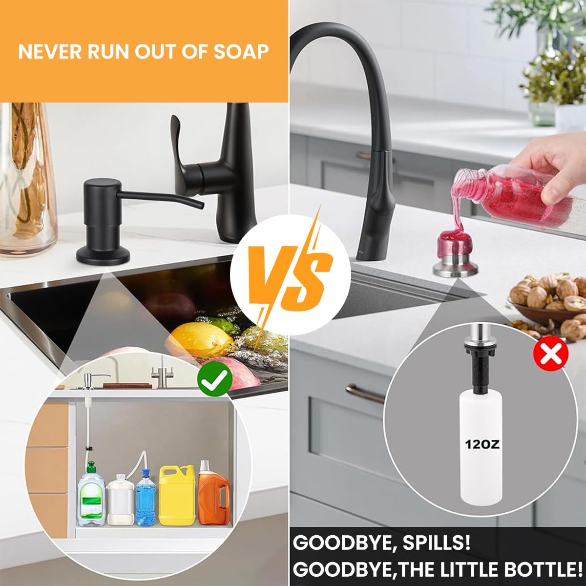 HANNEA Sink Soap Dispenser with 1.2m Silicone Pipe featuring Modern Stainless Steel Pump | Ideal for Kitchen Use