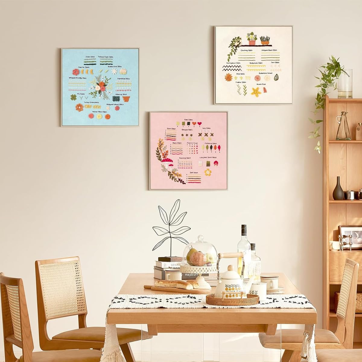 HASTHIP Embroidery Kit for Beginners with Pre-Embroidered Cloth and Colorful Threads | 3 Sets