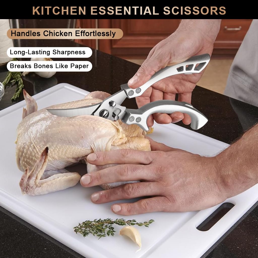 Supvox Kitchen Shears for Meat and Vegetables with Ergonomic Anti Slip Grip | Stainless Steel 3 in 1 Utility Scissors