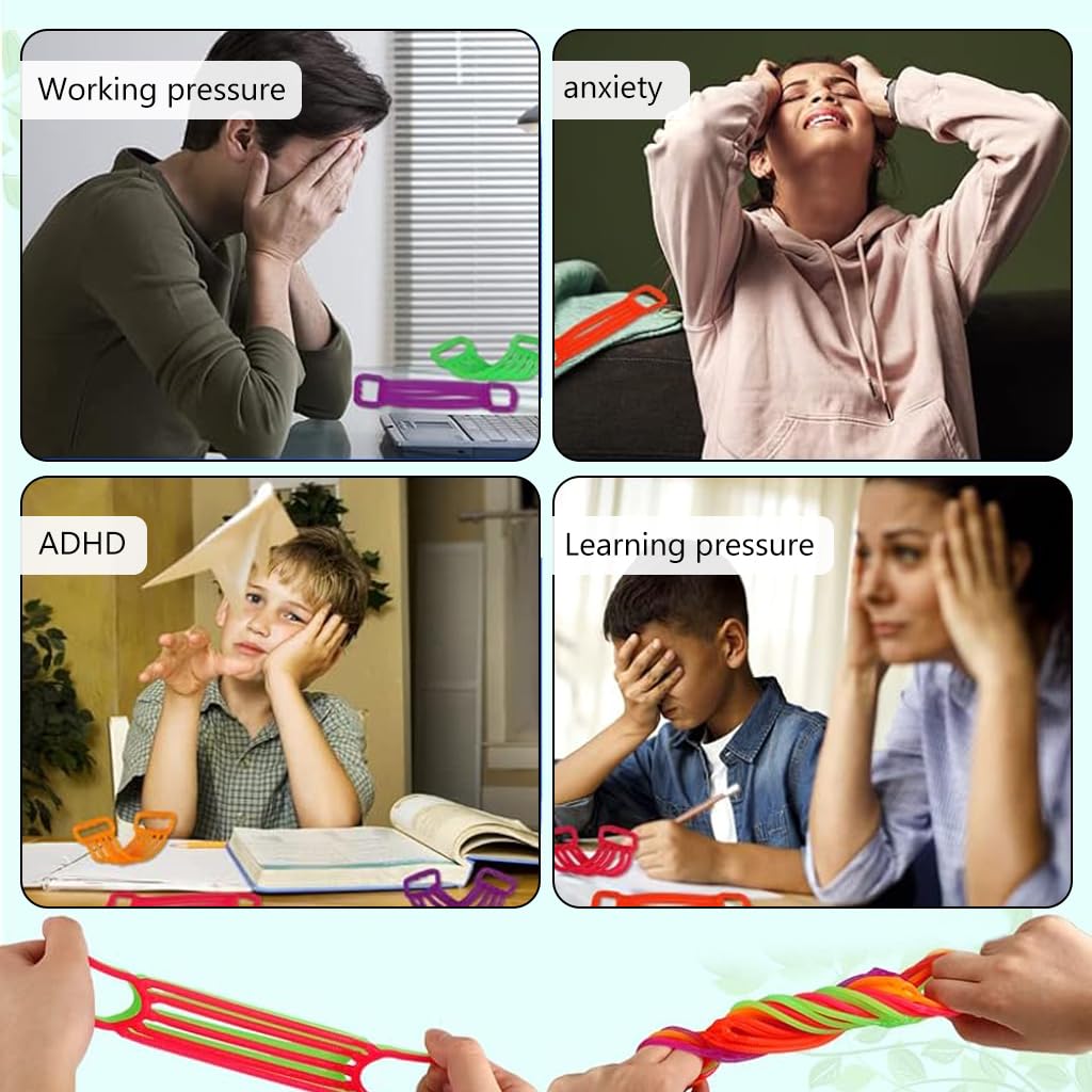 PATPAT Kids Hand Strength Trainer 6Pcs for Sensory Play with Ergonomic Puller Handles | TPR Colorful Stretch Bands for Ages 3–8