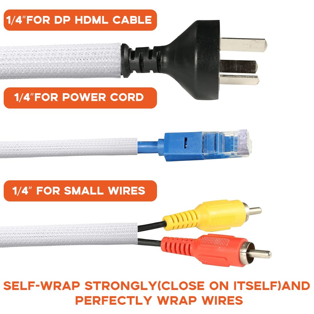 Supvox Cord Protector Wire Loom Tubing for Home and Office Cable Management 6.6ft | Self-Closing Polyester Sleeve White