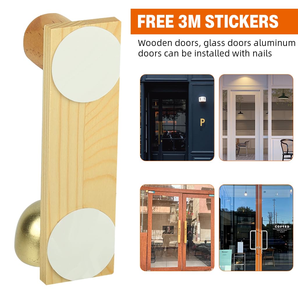 HASTHIP Wooden Door Bell for Home and Shop Entrances with Vintage Wood and Copper Charm