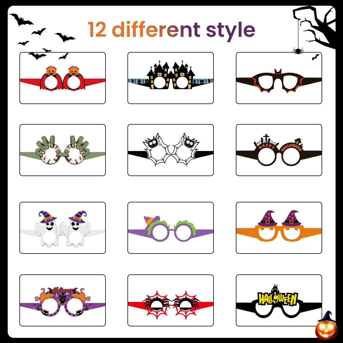 PATPAT® 12Pcs Halloween Paper Eyeglasses, Halloween Decorations Paper Glasses for Kids Adults, Photobooth Props Halloween Dress Up, Halloween Party Favor Glasses for Kids Party Supplies Halloween Mask