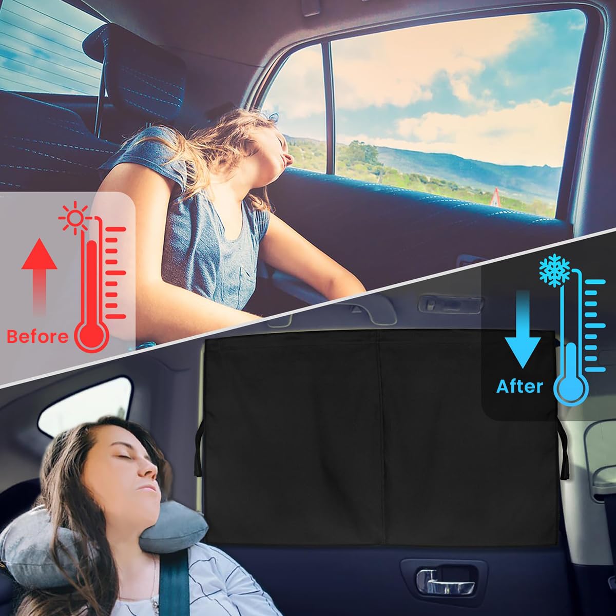 STHIRA Window Magnetic Sliding Curtain for Car with 10 Magnets and 27.9x16.1 in Double-Layer Mesh | UV Protection and Privacy