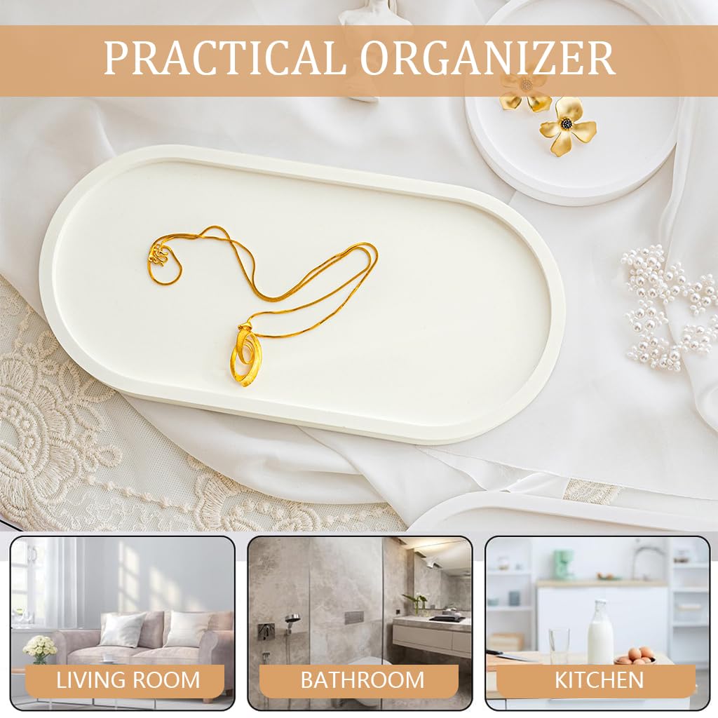 Supvox Ceramic Vanity Trays for Bathroom and Dresser with Oval Minimalist Design 17.6x9cm | White Organizer Set