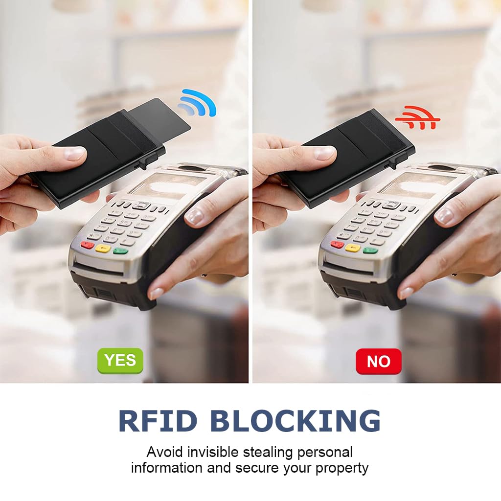 GUSTAVE Pop Up Card Holder for Travel with Push Up Mechanism and RFID Blocking | 3.8x2.5 in Aluminum Slim Wallet for Men