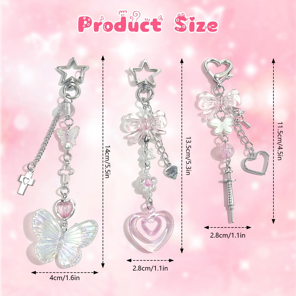 SANNIDHI Keychain Set for Bags and Backpacks with 3 Resin Charms | Y2K Style for Girls