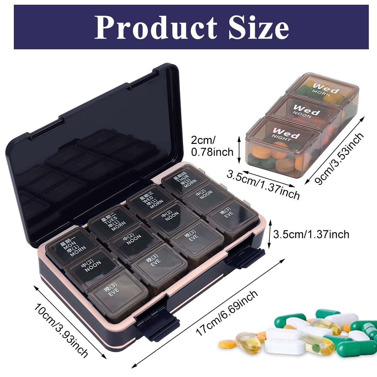 HANNEA Pill Organizer for Weekly Medication with 8 Detachable 3 Grid Boxes | Portable Travel Case