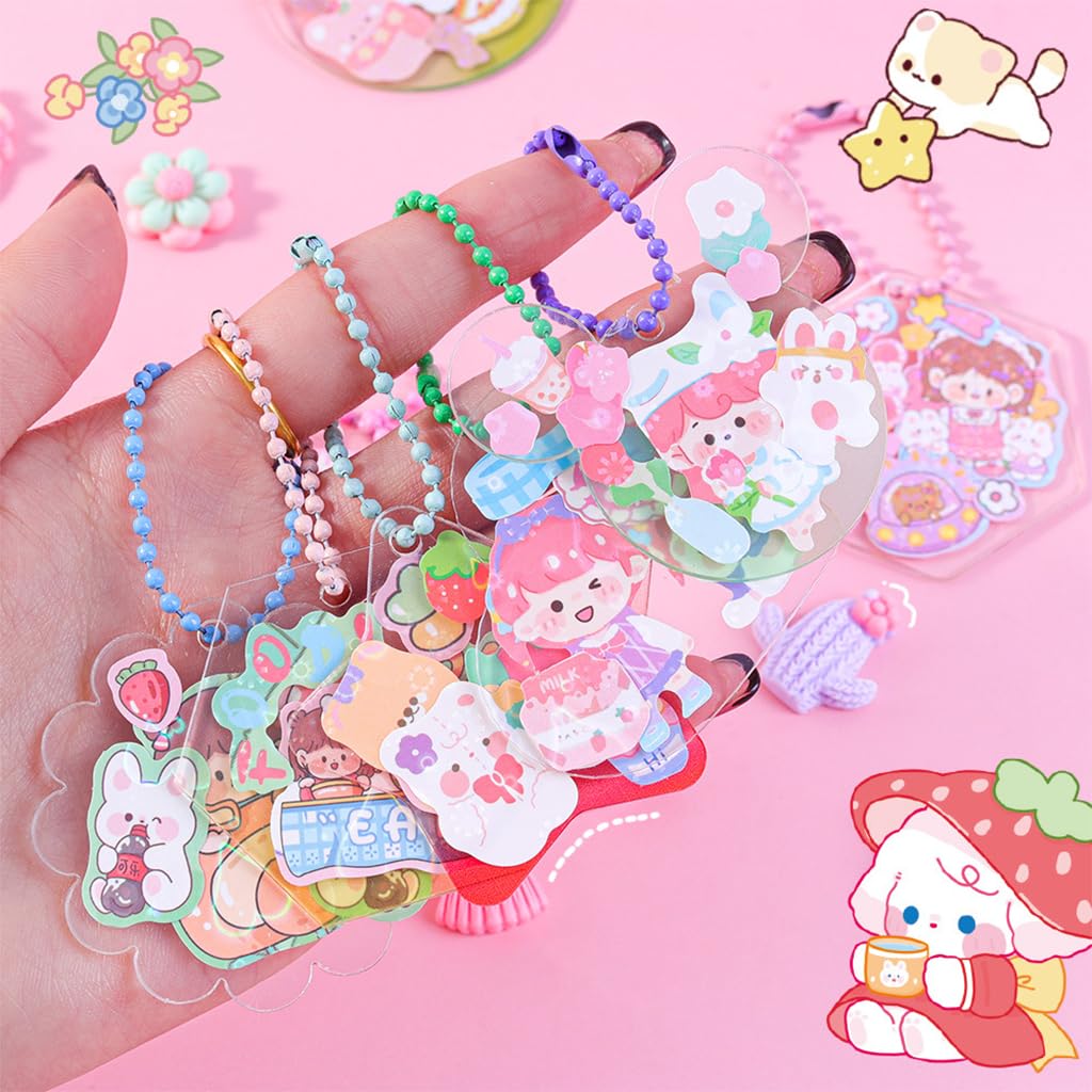 PATPAT® 88Pcs DIY 3D Cream Glue Art Craft Kit Kawaii Cartoon DIY Bag Charms Crafting Kits with Stickers, Cream Glue, Decorative Charms, Tweezer, Color Chains, DIY Handmade Charm Gifts for Girls