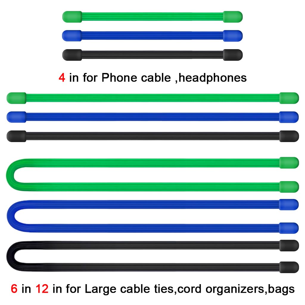 ZORBES Silicone Cable Tie Set for Home and Office with Twist Lock Design | 9 Pcs 4in 6in 12in Reusable Straps