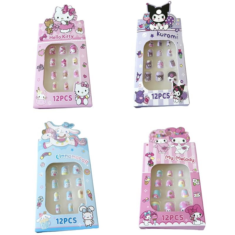 ZIBUYU® Children's Nail Press-on Set - 48 Pieces, 4 Packs of Children's Fake Nails