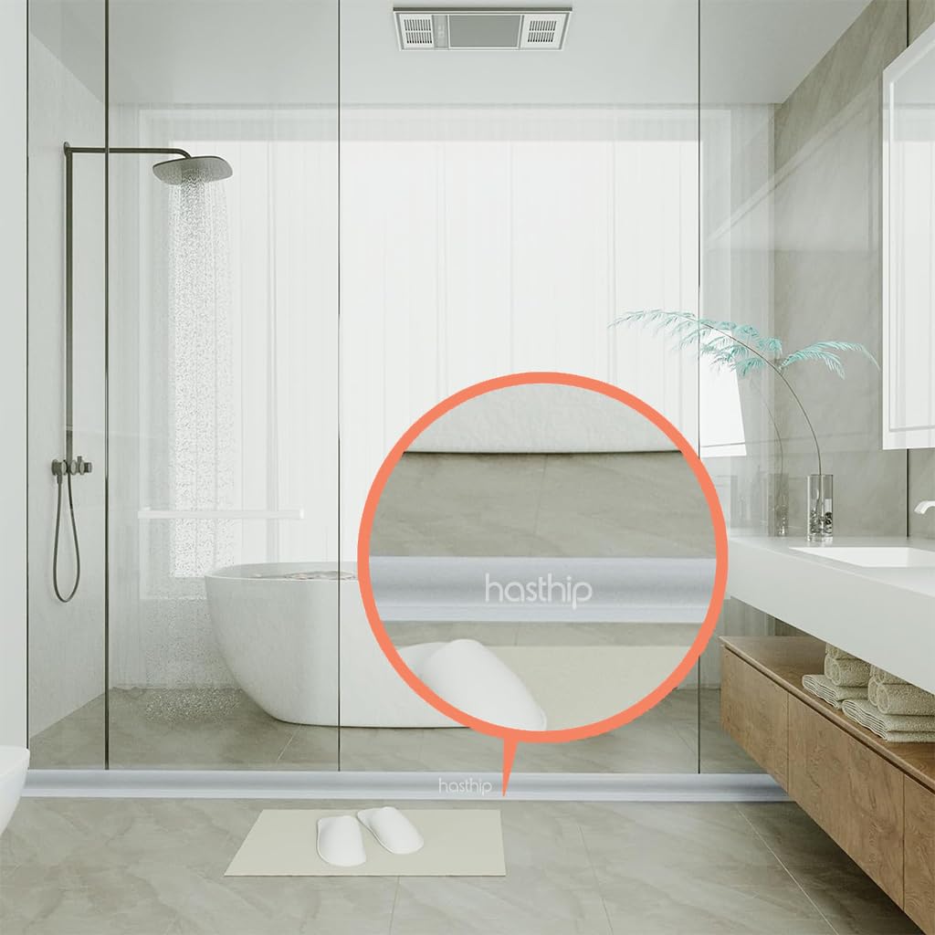 HASTHIP Shower Water Dam for Kitchen and Bathroom Featuring 59 in Flexible Self Adhesive Silicone Strip | Prevents Splash and Overflow