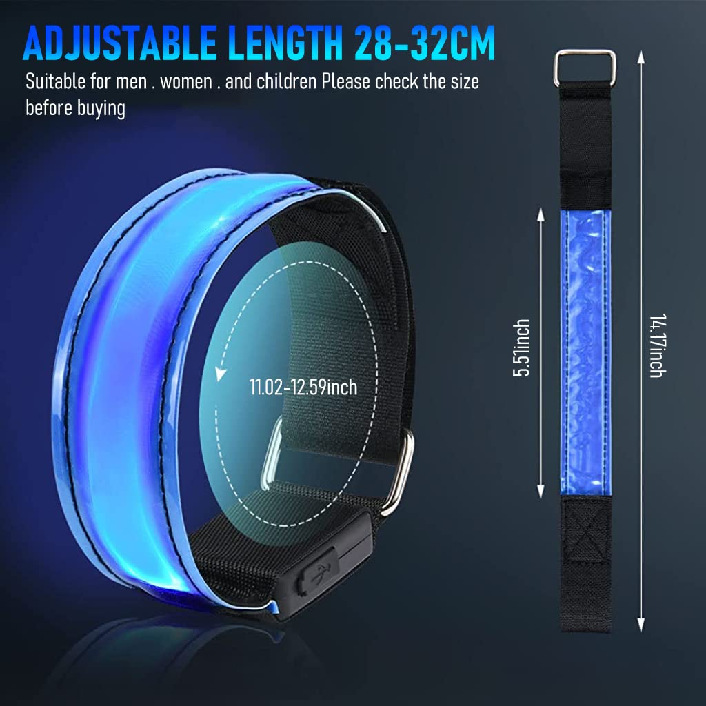 Optifit LED Glowing Arm Band for Night Running featuring 3 Flash Modes and USB Rechargeable Blue Light | Adjustable 27–31 cm for Kids and Adults
