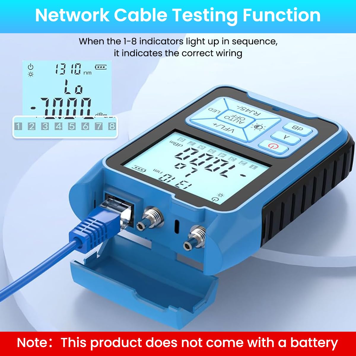 Serplex Optic Cable Tester for Fiber Inspection with LCD Backlight & Visible Red Laser | Automatic Calibration and Battery Powered