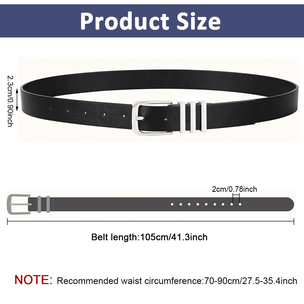 SANNIDHI Waist Belt for Women featuring Tuck and Pin Closure with 105cm PU Leather | Slim Black Belt for Jeans and Dresses