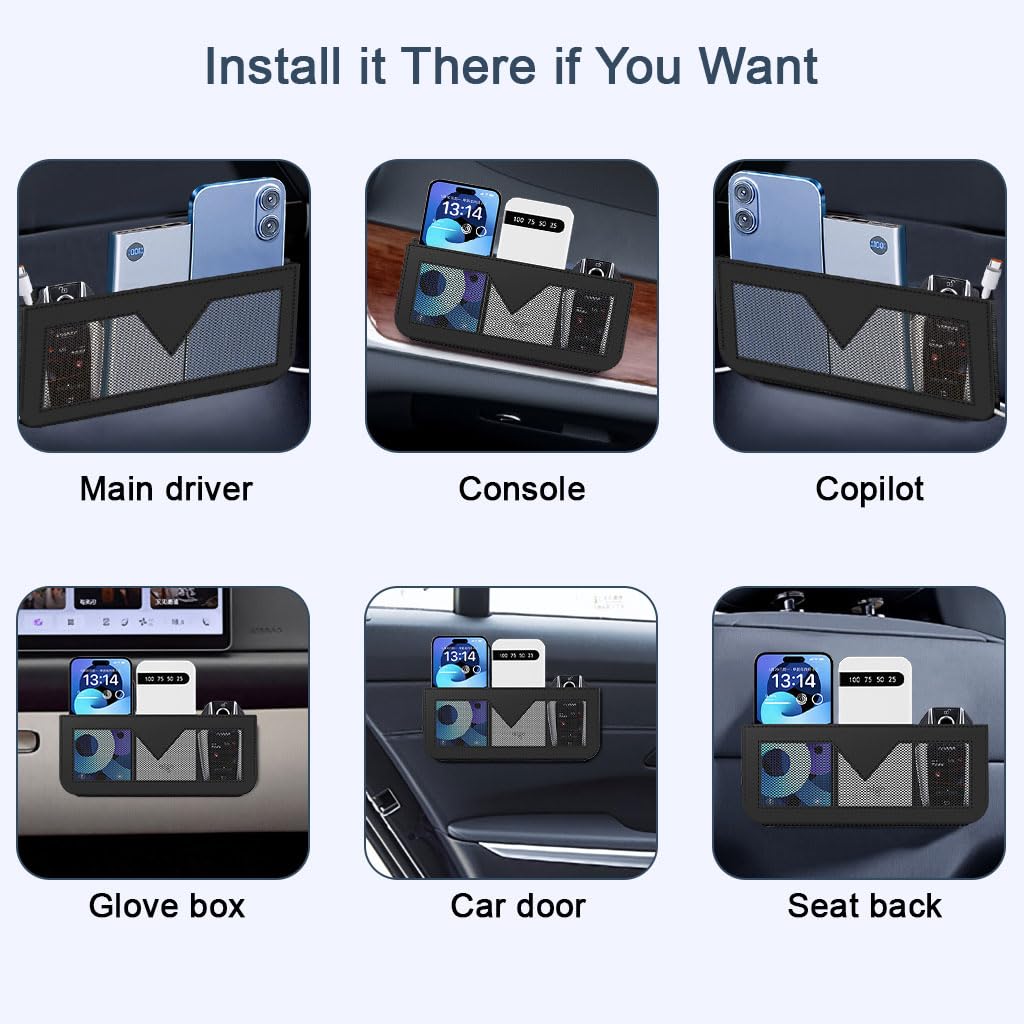 STHIRA Car Seat Storage Pocket for Dashboard with Dual Adhesive Strips 24x10cm PU Leather | Space-Saving Organizer for Phone Keys and Cards