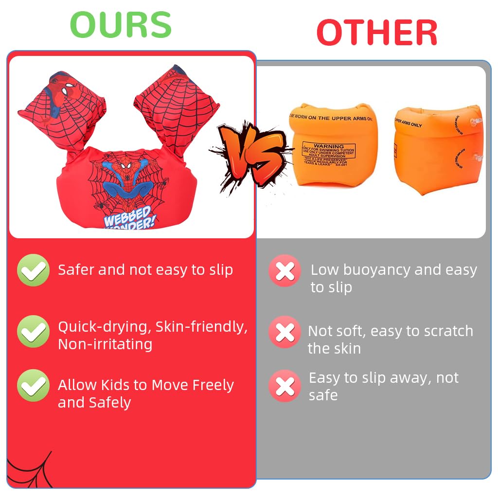 Proberos Float Arm Bands Vest for Kids 30–55 lbs with One Piece Inflatable PVC | Red Superhero Design