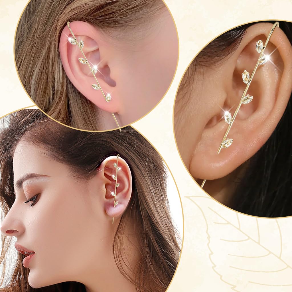 ZIBUYU Earrings for Women with Gold Crystal Crawler Hook Design | Elegant Party Jewelry Gift