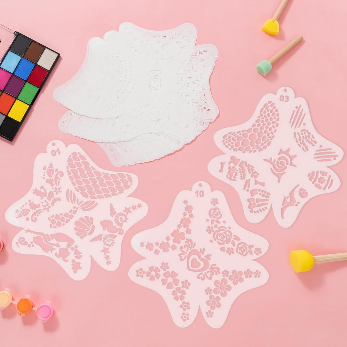 MAYCREATE Face Paint Stencils for Party and Halloween Makeup with 10 Plastic Sheets | Mermaid Butterfly and Mandala Designs