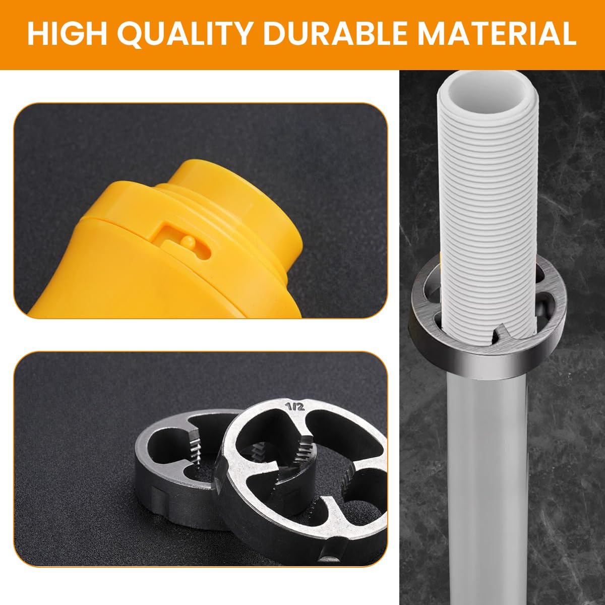 Serplex Pipe Threading Dies for PVC and Plastic Pipes with Snap-On Design | 3 Sizes 1/2