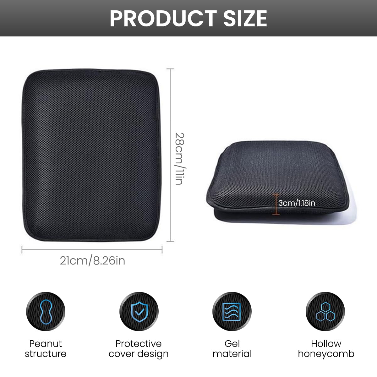 STHIRA Motorcycle Gel Cushion for Bikes and Scooters with 3D Shock Absorbing Honeycomb | 3PCS Breathable Anti Slip Seat Cover