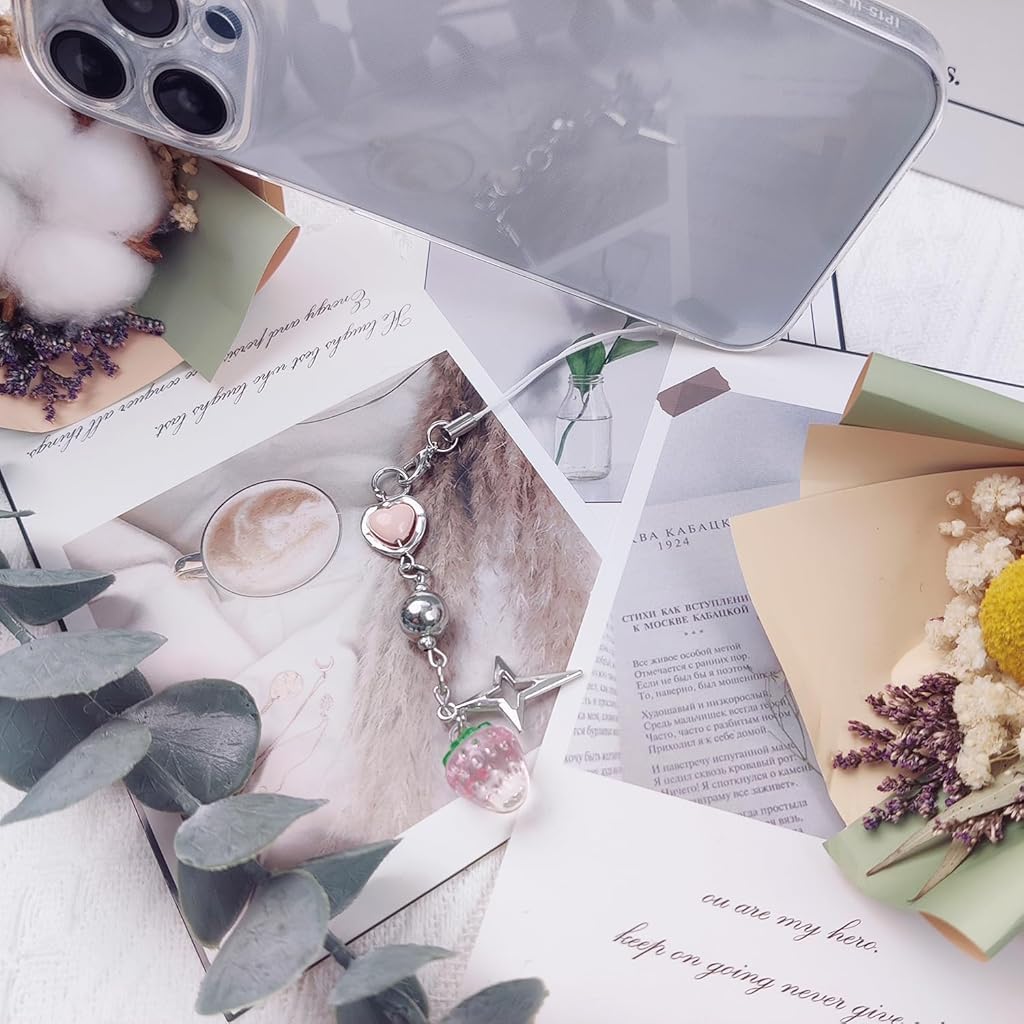 ZORBES Phone Charms Set for Girls with Hanging Loop Acrylic Metal Chain | 4Pcs Gift Accessory