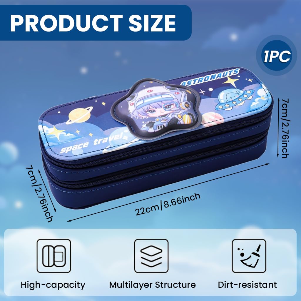 Zibuyu Pencil Box for Kids with Double Layer 22×7.5×7.5cm Design in Blue Polyester | Cute Panda Organizer