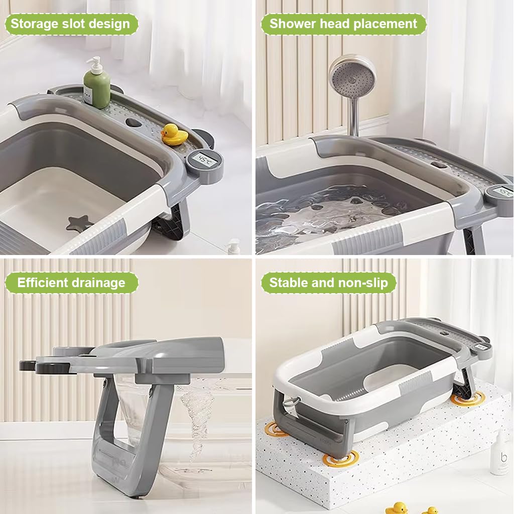 SNOWIE SOFT Baby Bath Tub for 0–2 Years with LCD Temperature Monitor and Anti-Slip Base | Foldable PP and TPR Design 69×43×20.7 cm