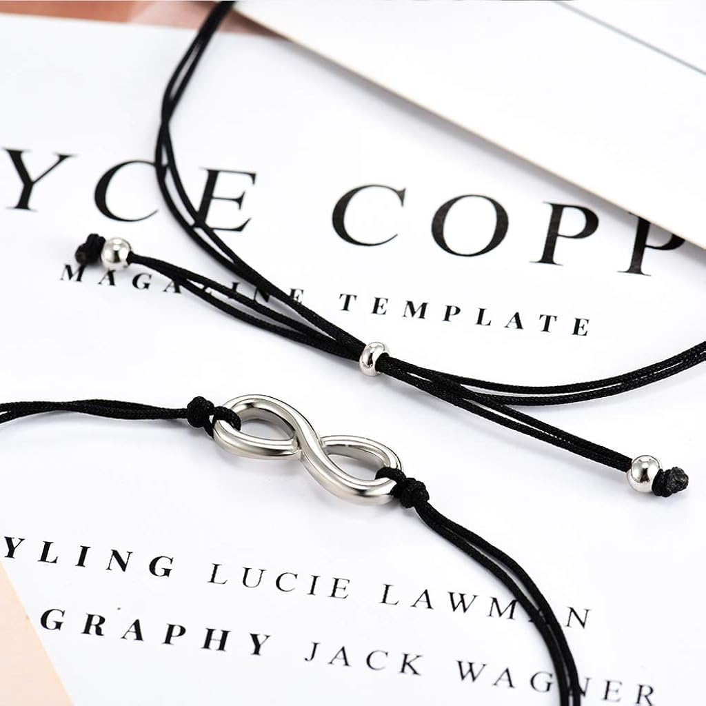 Zibuyu Couple Bracelet Set for Love and Friendship with Infinity Symbol & Morse Code | 4PC Adjustable Stainless Steel Gift for Women and Men