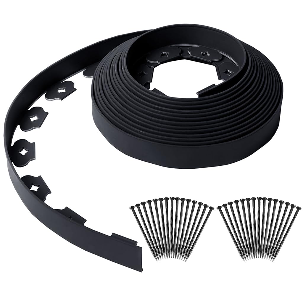 HASTHIP Garden Edging Border Roll for Lawn and Flower Beds with 30 Spikes 10m PE Green Fence