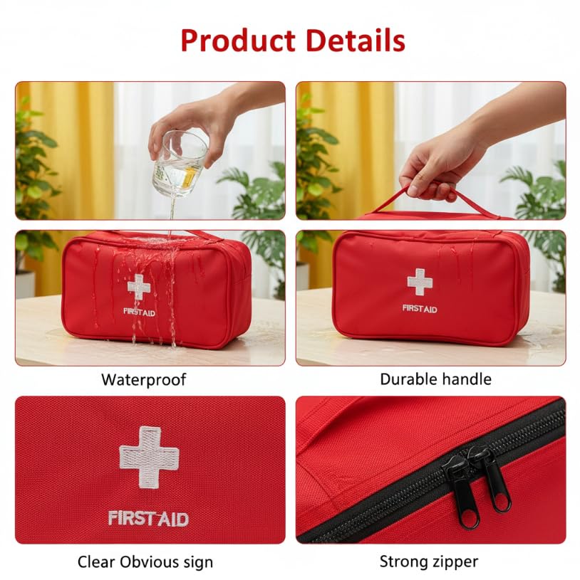 Zibuyu First Aid Storage Organizer Box for Home and Travel with Adjustable Compartments | Waterproof Oxford Fabric Design