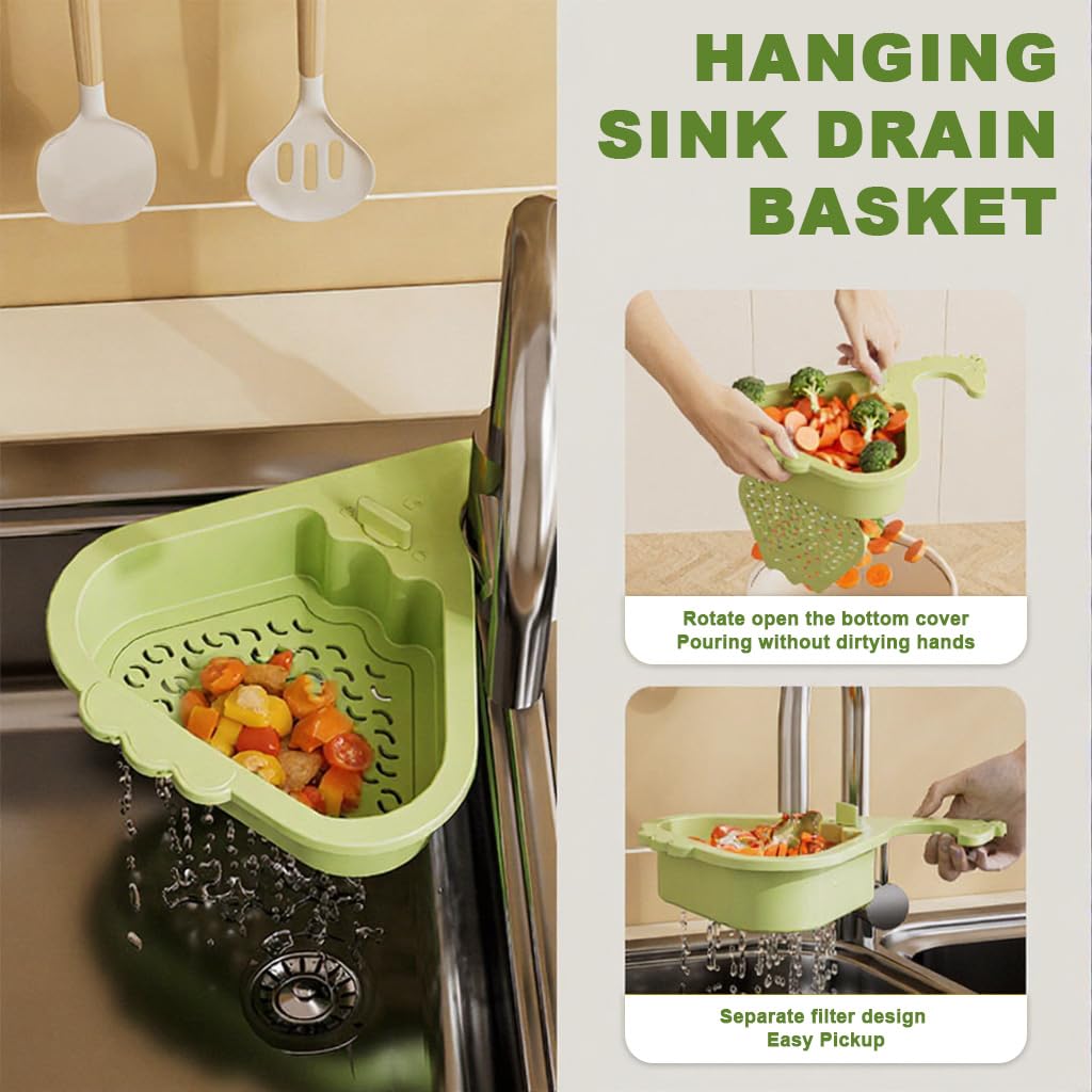 Supvox Sink Corner Rack for Kitchen Use featuring 3 in 1 Automatic Dumping Basket Green