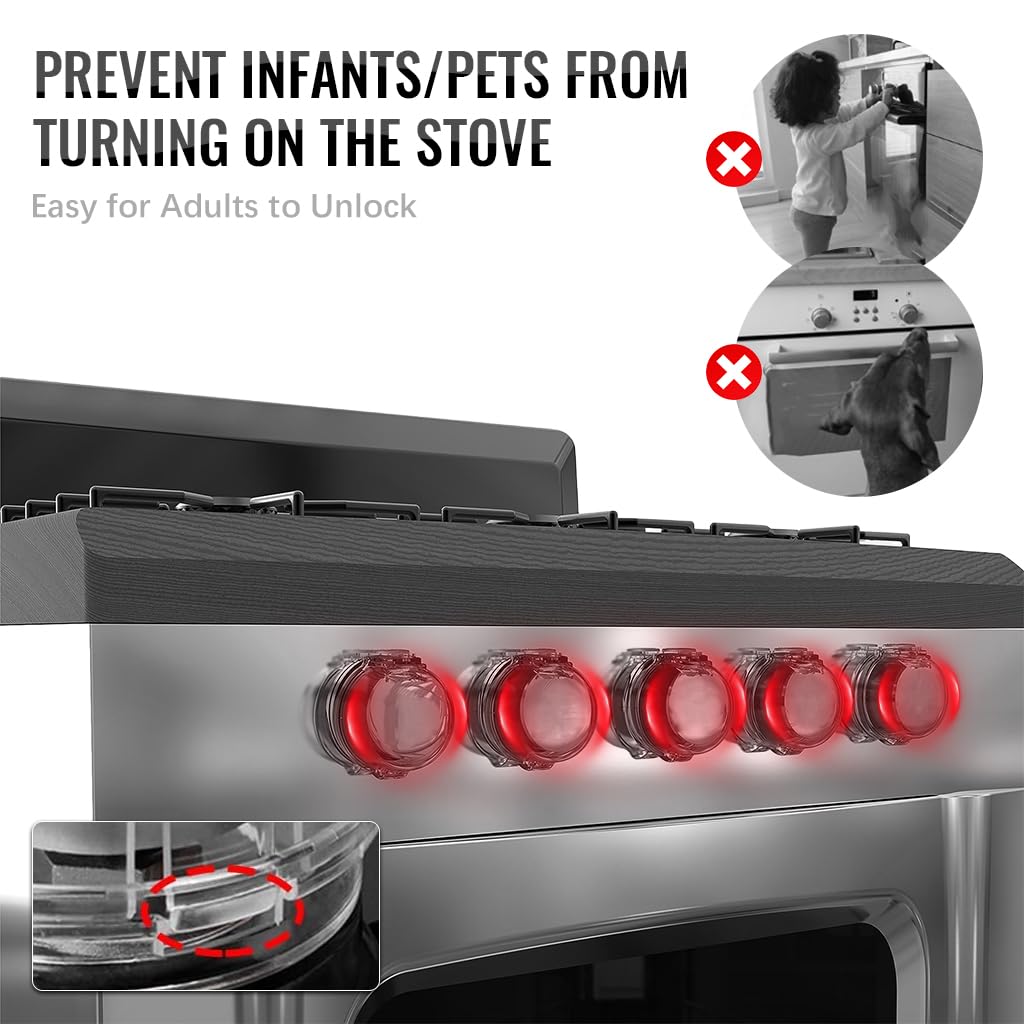 SNOWIE SOFT Gas Stove Knob Covers for Baby Proofing 5Pcs with Snap-on Lid | Transparent Child Safety Guards