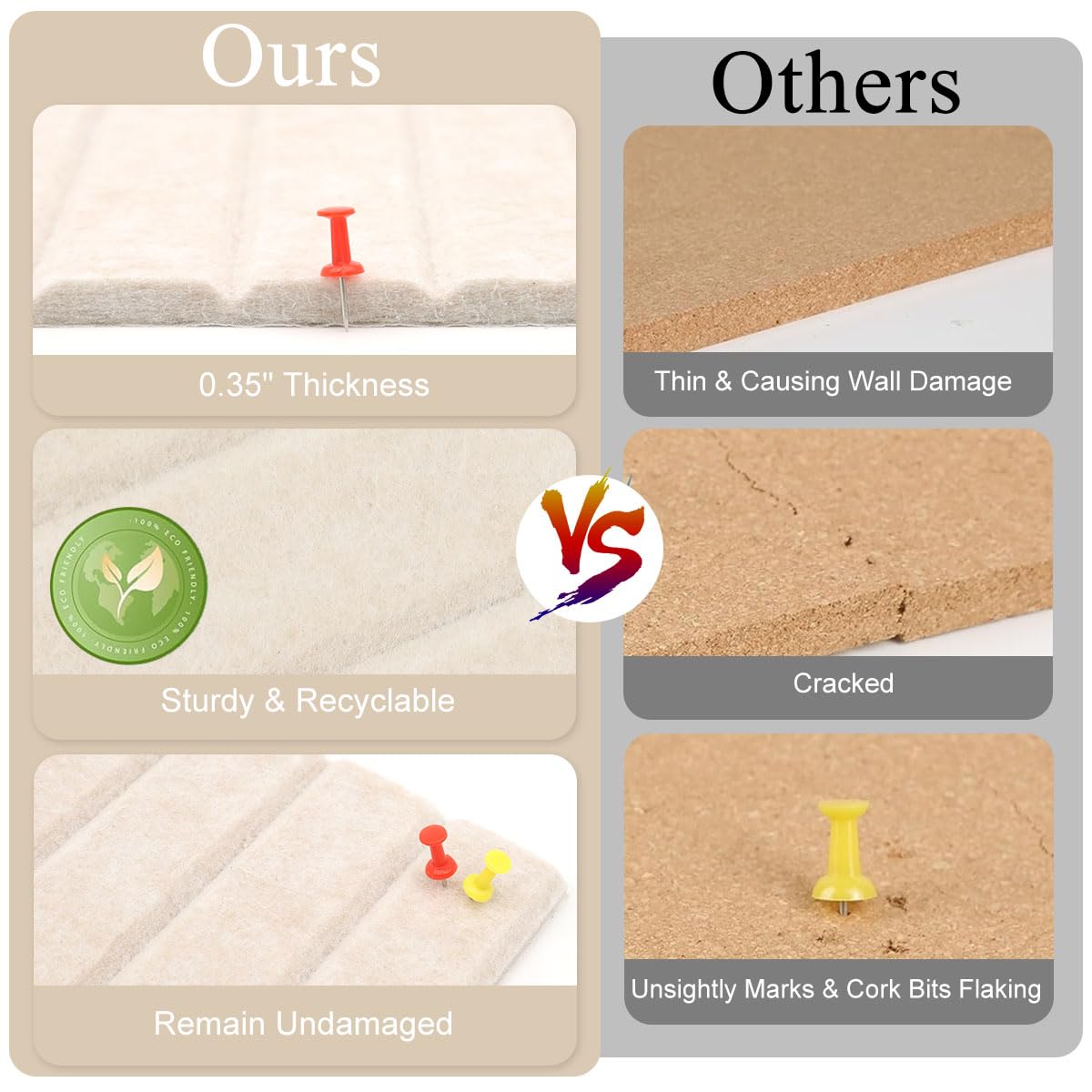 Climberty Felt Board Bulletin Board for Home or Office with 6 Panels and 50 Pushpins | Beige 30x30 cm Self‑Adhesive Wall Organizer