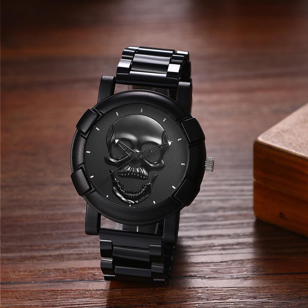 Proberos Skull Watch Bracelet Gift Set for Men with Alloy Steel Chain Necklace | 3‑Piece Jewelry Collection