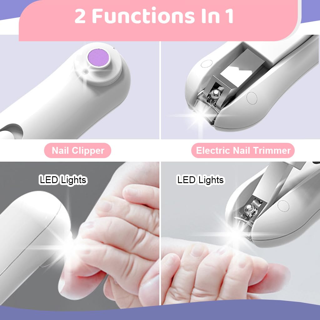 MAYCREATE® Electric Nail Cutter for Baby with Nail Clipper 2 in 1 Electric Nail Trimmer with LED USB Rechargeable Baby Grooming kit for Baby Care kit